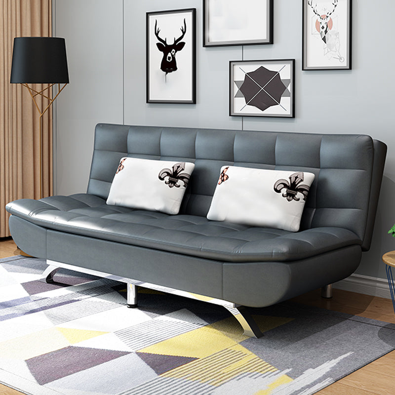 Cotton Blend and Faux Leather Contemporary Armless Biscuit Back Sofa Bed