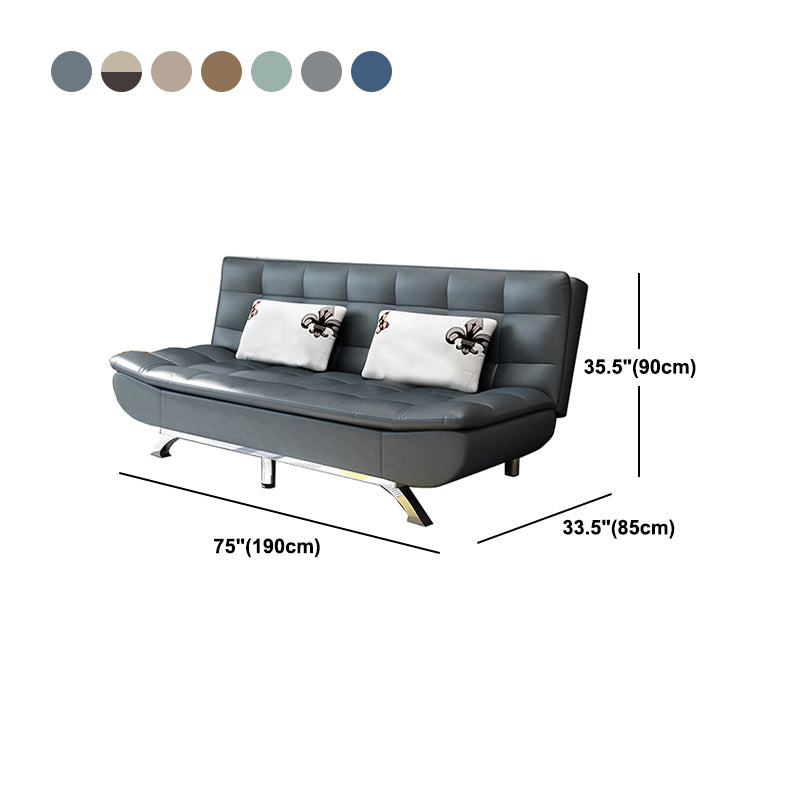 Cotton Blend and Faux Leather Contemporary Armless Biscuit Back Sofa Bed