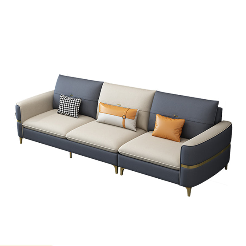 Scandinavian Faux Leather Sofa Square Arm Sofa with 2 Pillows