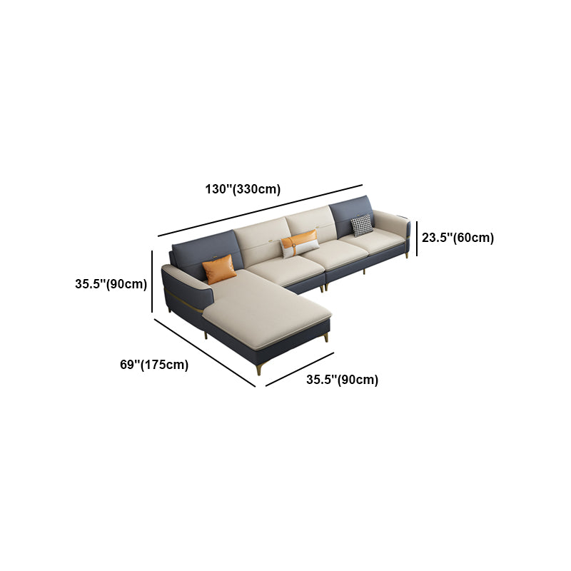 Scandinavian Faux Leather Sofa Square Arm Sofa with 2 Pillows