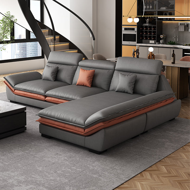 Contemporary Sewn Pillow Back Sofa & Chaise 37.4" H Pillow Top Sofa, Grey Faux Leather