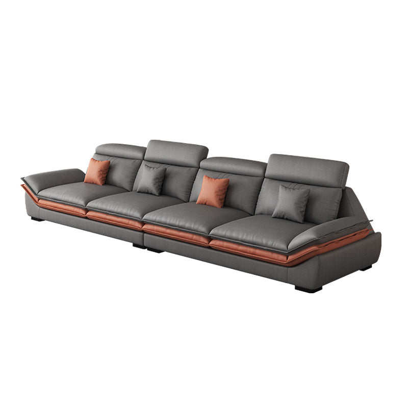 Contemporary Sewn Pillow Back Sofa & Chaise 37.4" H Pillow Top Sofa, Grey Faux Leather