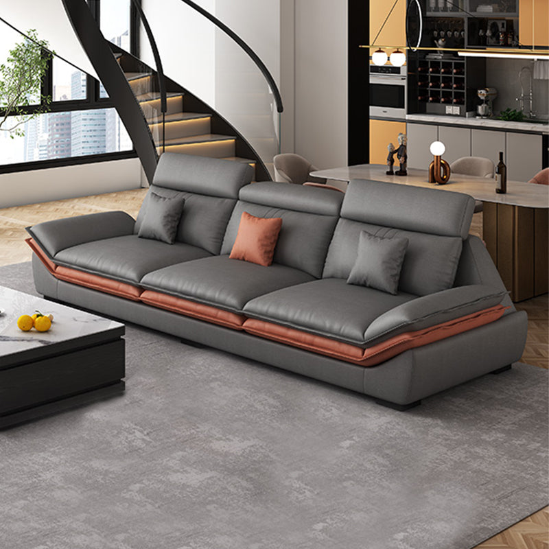 Contemporary Sewn Pillow Back Sofa & Chaise 37.4" H Pillow Top Sofa, Grey Faux Leather