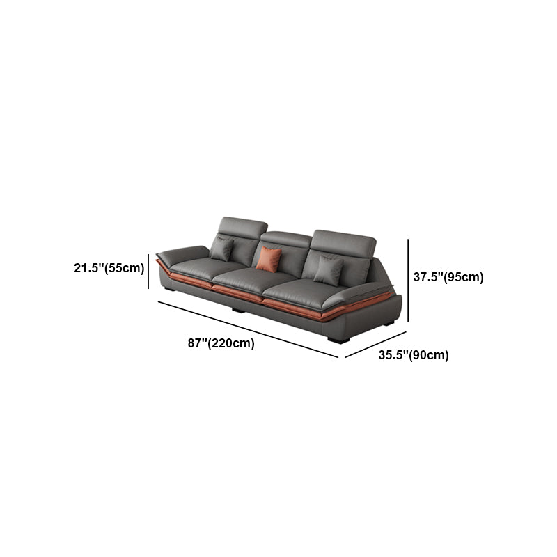 Contemporary Sewn Pillow Back Sofa & Chaise 37.4" H Pillow Top Sofa, Grey Faux Leather