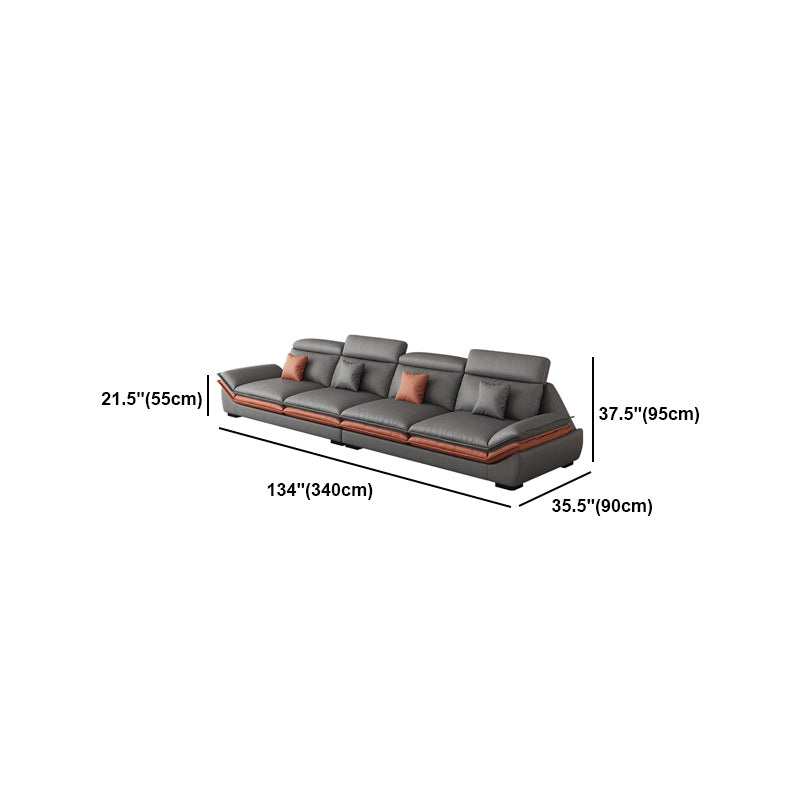 Contemporary Sewn Pillow Back Sofa & Chaise 37.4" H Pillow Top Sofa, Grey Faux Leather