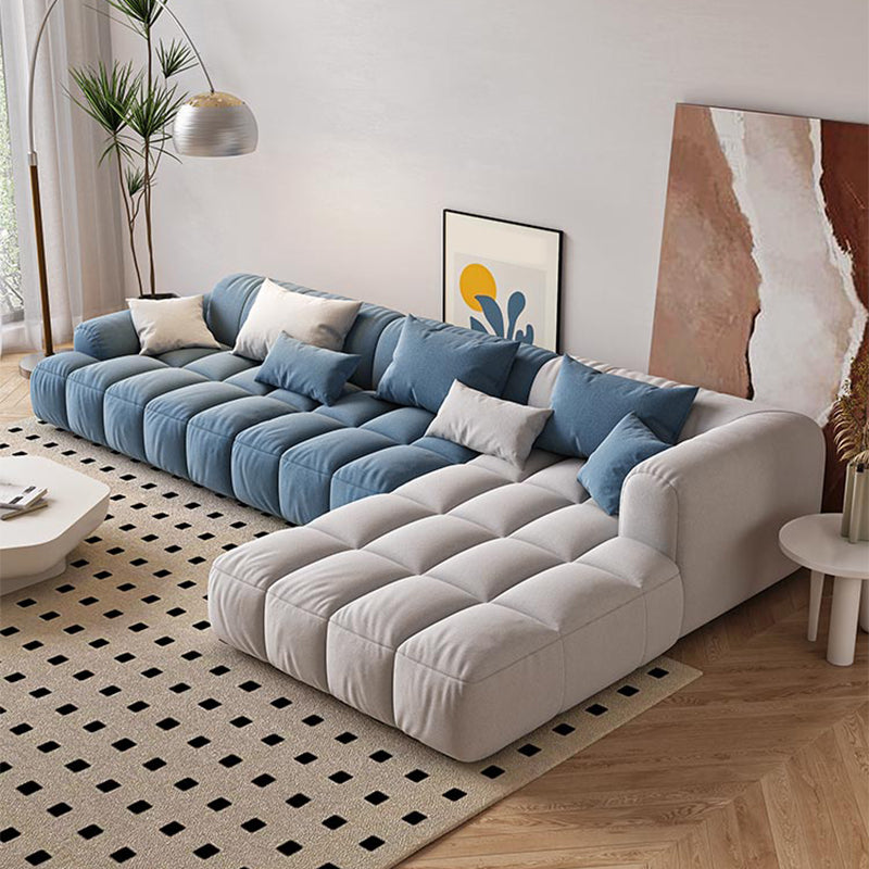 Scandinavian Sofa & Chaise in Blue and White Recessed Arm Sofa