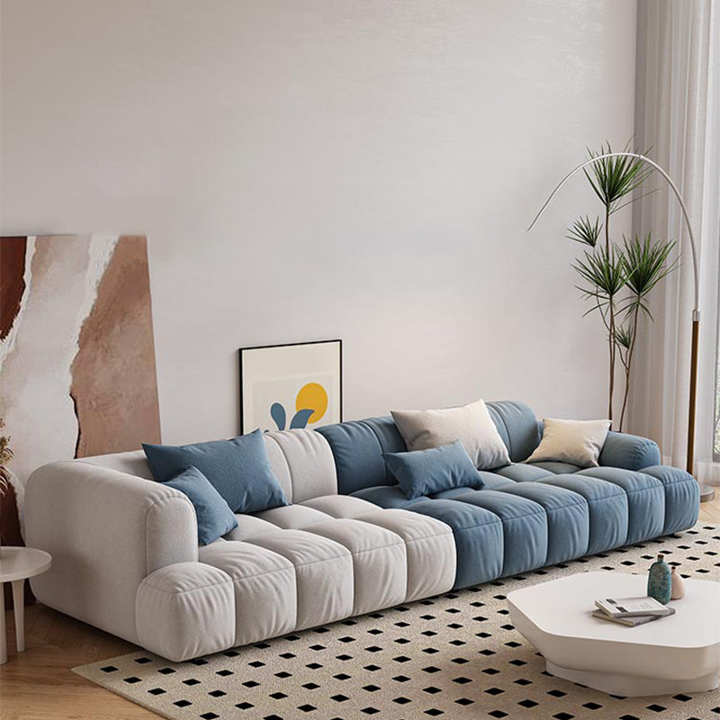 Scandinavian Sofa & Chaise in Blue and White Recessed Arm Sofa