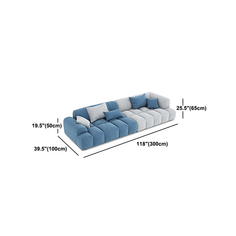 Scandinavian Sofa & Chaise in Blue and White Recessed Arm Sofa