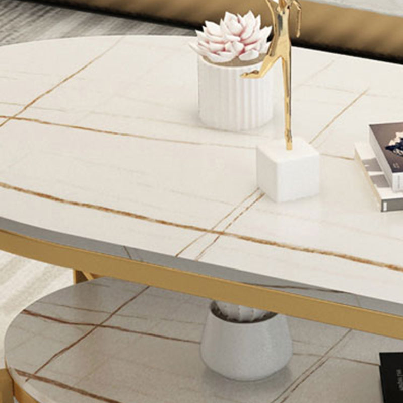 Glam Slate Oval Coffee Table Frame Coffee Table with Storage