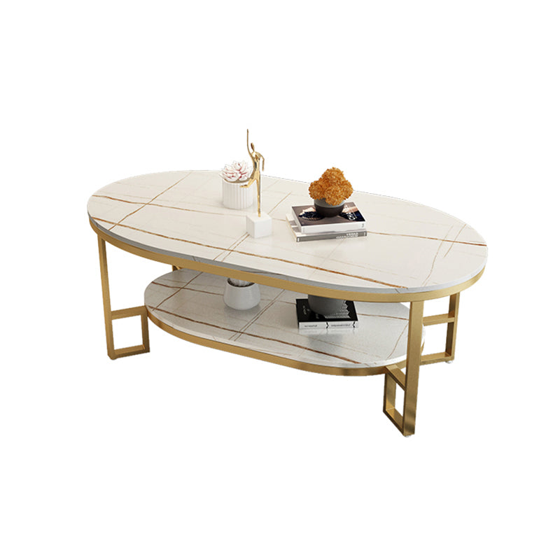 Glam Slate Oval Coffee Table Frame Coffee Table with Storage