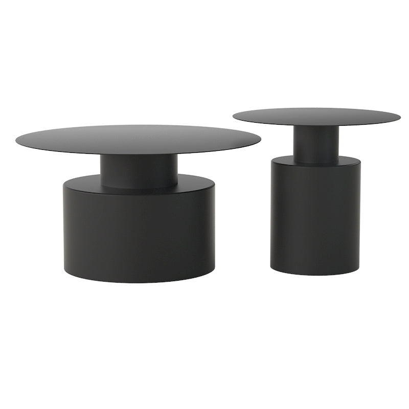 Round Metal Coffee Table Mid-century Modern Pedestal 2-Piece Cocktail Table