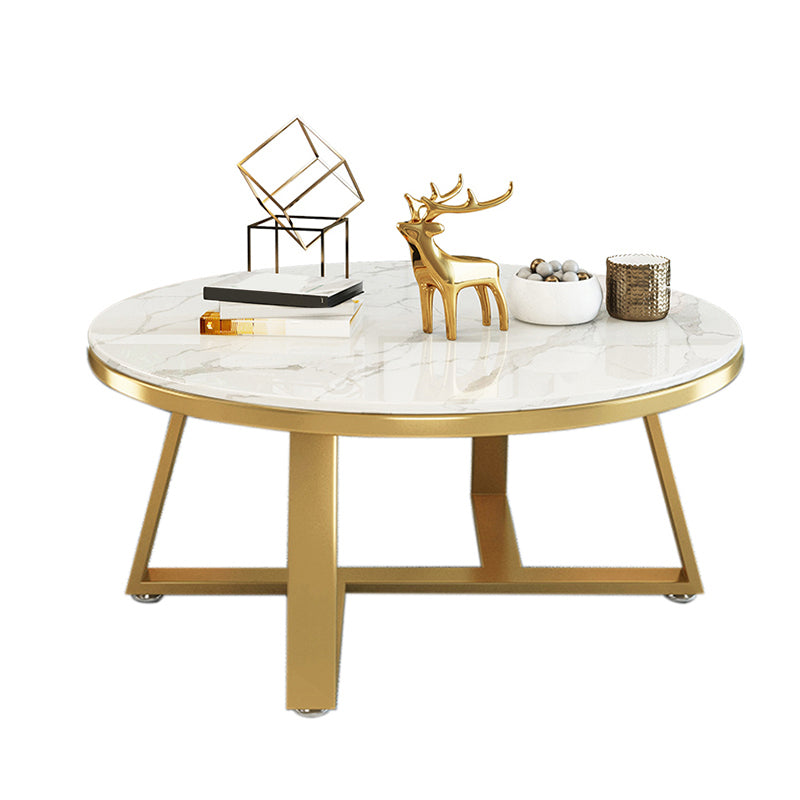 Glam Cross Legs Coffee Table Faux Marble Round Cocktail Table