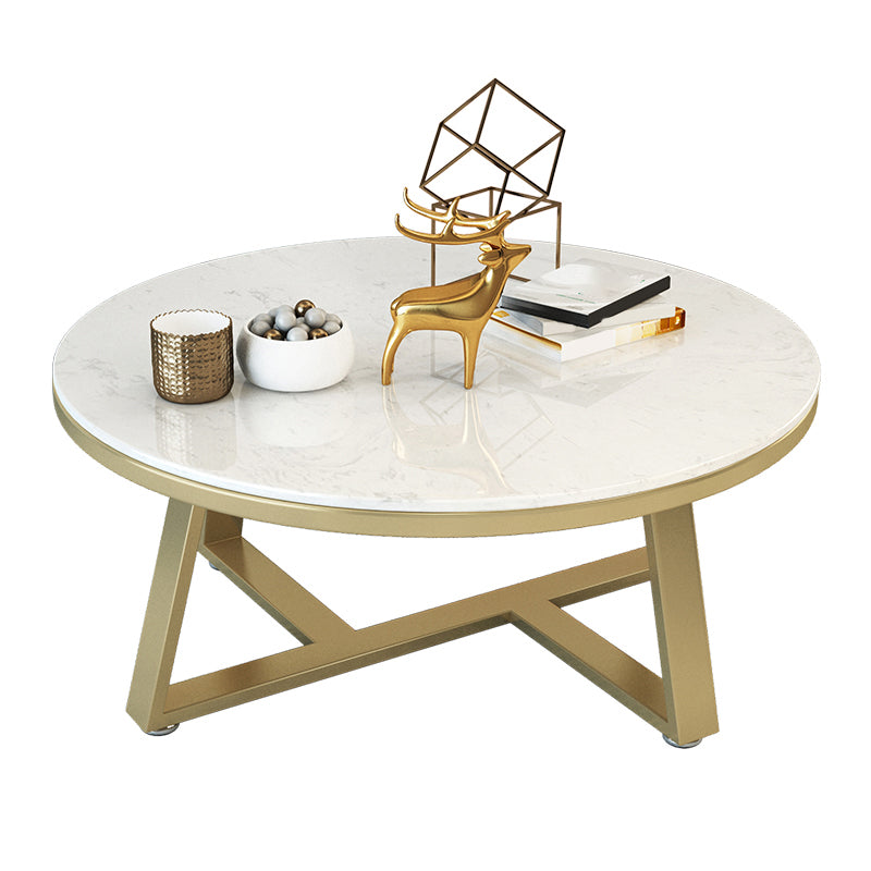 Glam Cross Legs Coffee Table Faux Marble Round Cocktail Table