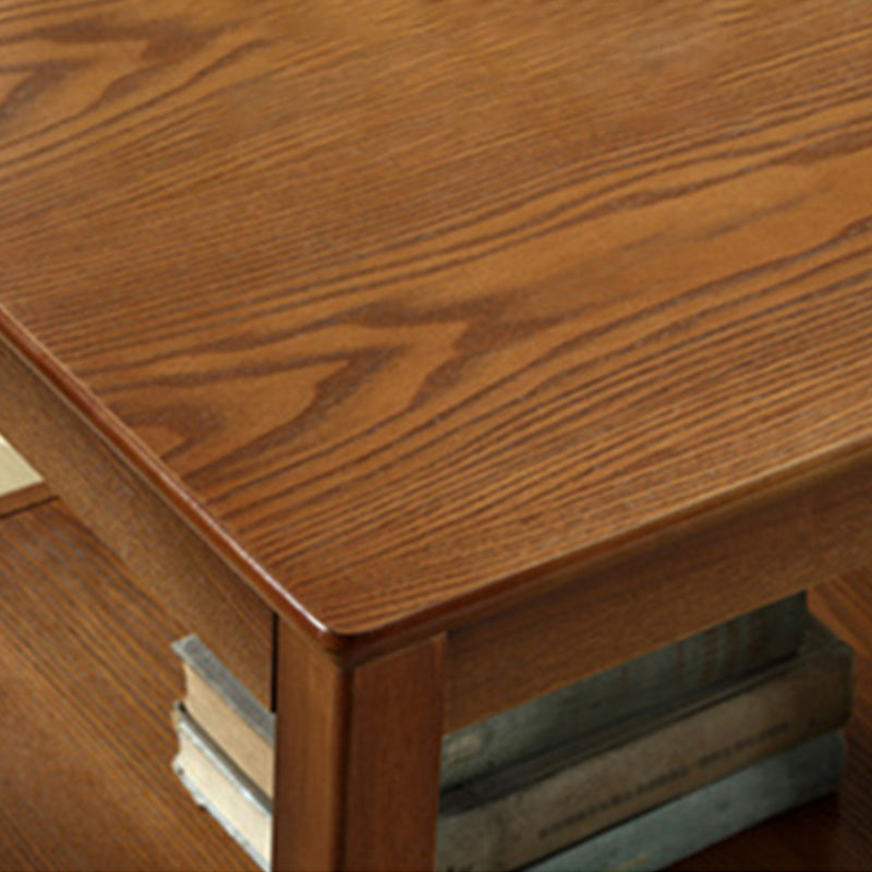 Country Double Tier Wood End Table 4 Legs Sofa Side Table with Shelf