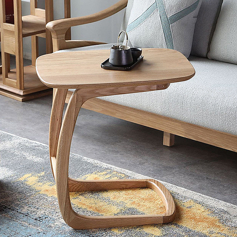 Scandinavian Rectangular Sofa Side Table C Shape Wood End Table