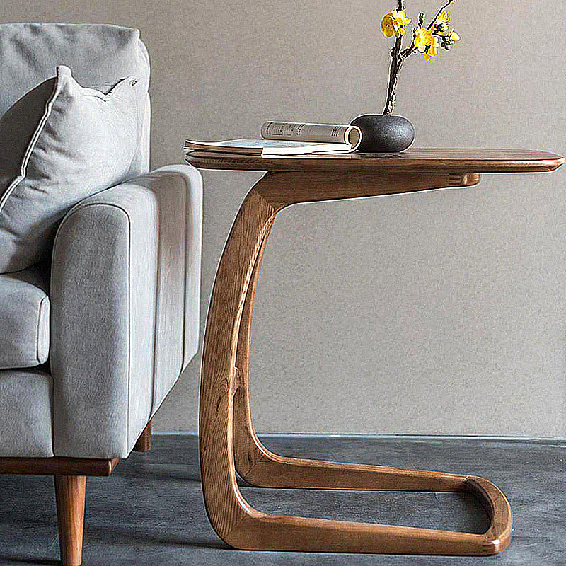 Scandinavian Rectangular Sofa Side Table C Shape Wood End Table
