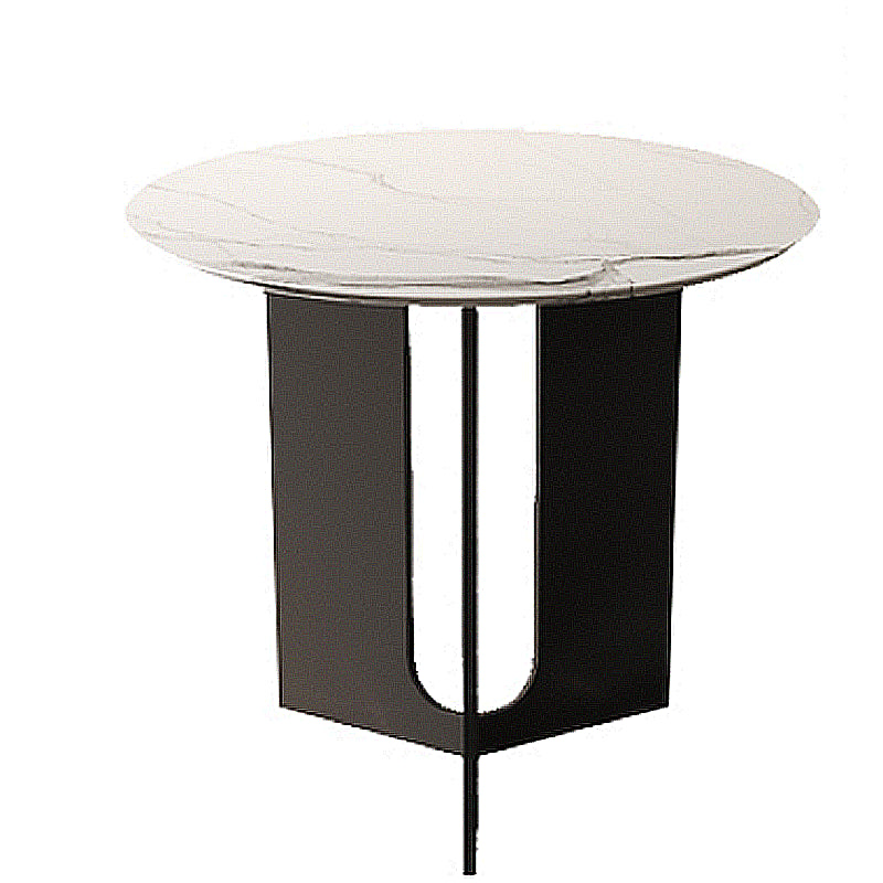 Contemporary Stone Top End Table Stainless Steel Pedestal Sofa Side Table