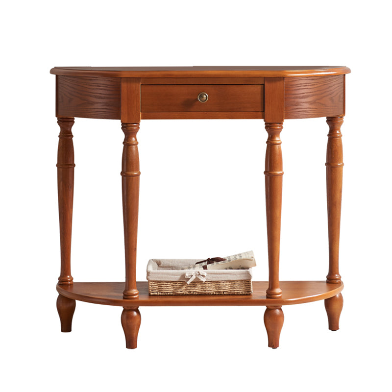 Mid-Century Modern 4 Legs Wood Half Moon Console Table in Brown