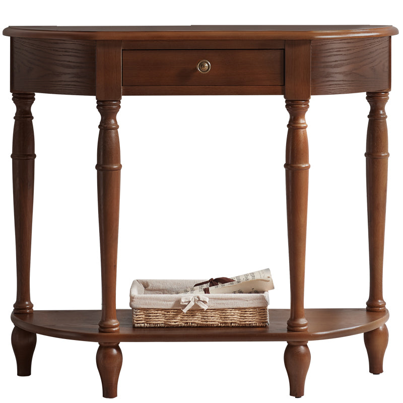 Mid-Century Modern 4 Legs Wood Half Moon Console Table in Brown