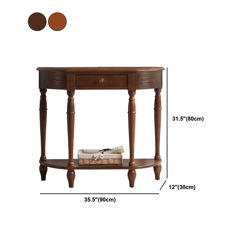 Mid-Century Modern 4 Legs Wood Half Moon Console Table in Brown