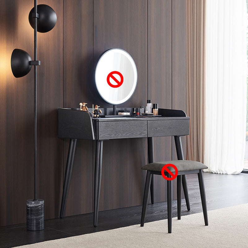 Contemporary Stone Vanity, 2 Storage Drawers With Stool, Black/White