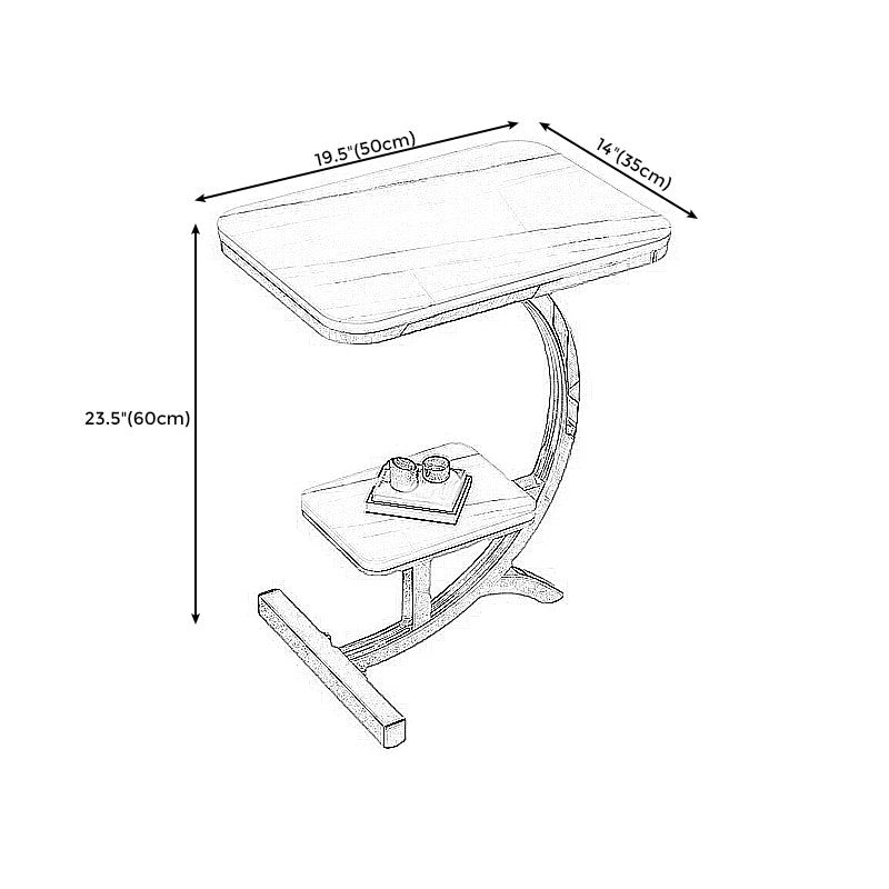 Modern Style Iron Base Rock Plate with Storage Shelf Rectangular Desktop Side Table