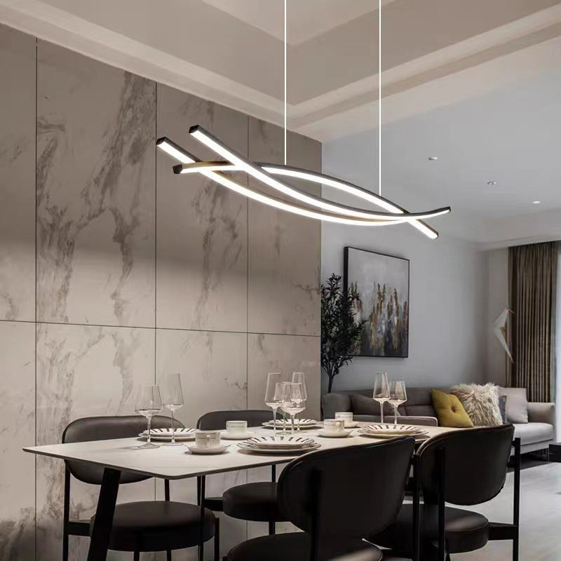 Modern Curved Hanging Island Light Metal LED Dining Room Island Ceiling Light