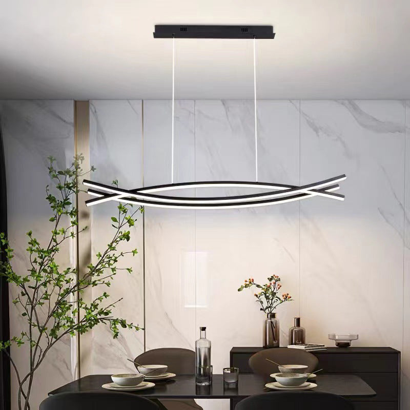 Modern Curved Hanging Island Light Metal LED Dining Room Island Ceiling Light
