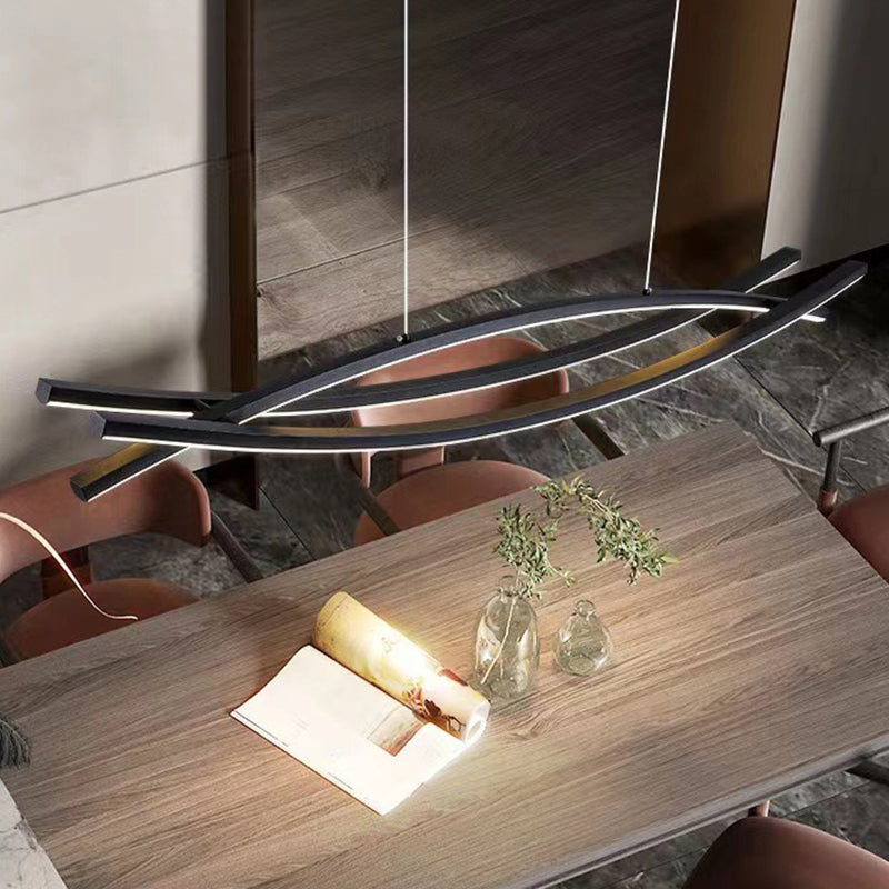 Modern Curved Hanging Island Light Metal LED Dining Room Island Ceiling Light