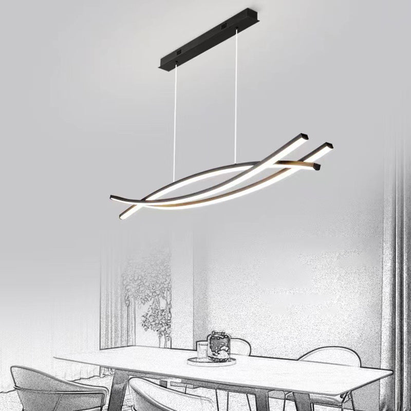 Modern Curved Hanging Island Light Metal LED Dining Room Island Ceiling Light