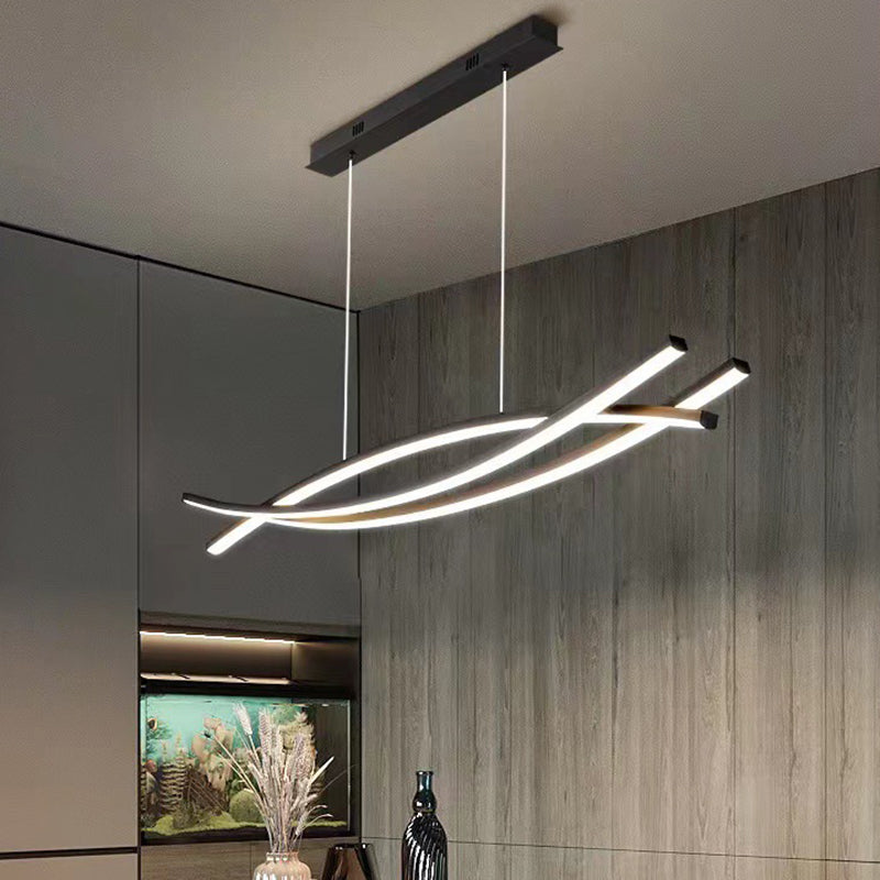 Modern Curved Hanging Island Light Metal LED Dining Room Island Ceiling Light
