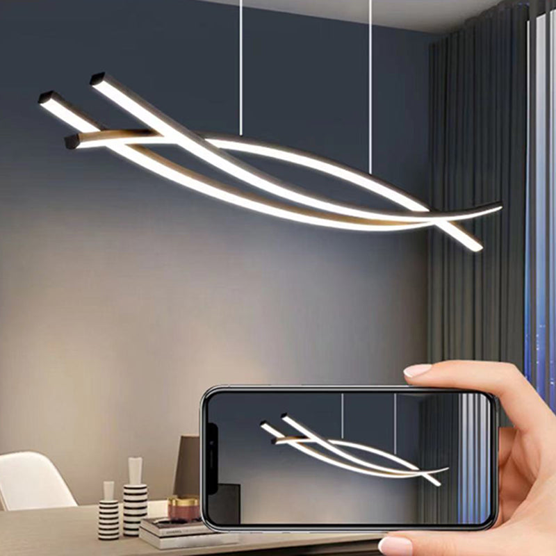 Modern Curved Hanging Island Light Metal LED Dining Room Island Ceiling Light