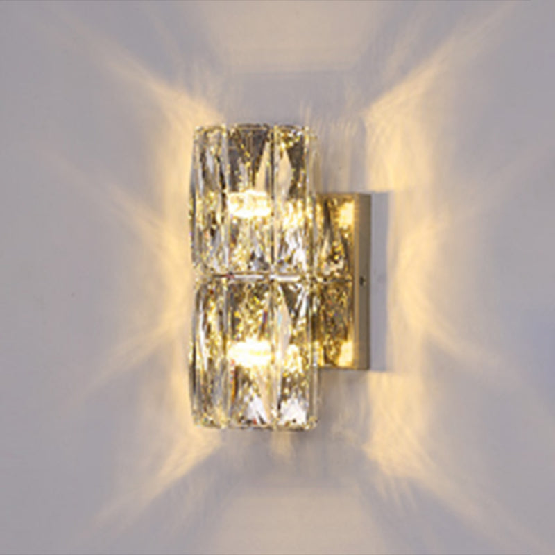 Light Luxury Metal Wall Light Rectangle Shape Wall Lamp with Crystal Shade for Bedroom