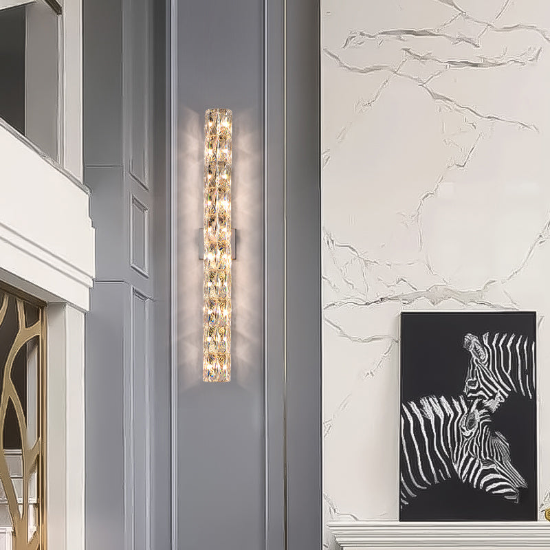 Light Luxury Metal Wall Light Rectangle Shape Wall Lamp with Crystal Shade for Bedroom
