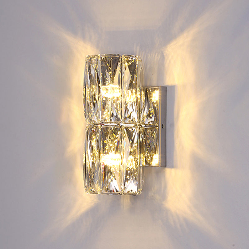 Light Luxury Metal Wall Light Rectangle Shape Wall Lamp with Crystal Shade for Bedroom