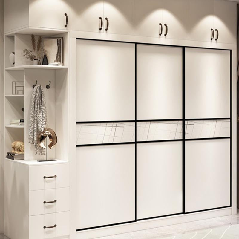 Contemporary Wardrobe White Colour Wooden Wardrobe Closet With 2 Drawers