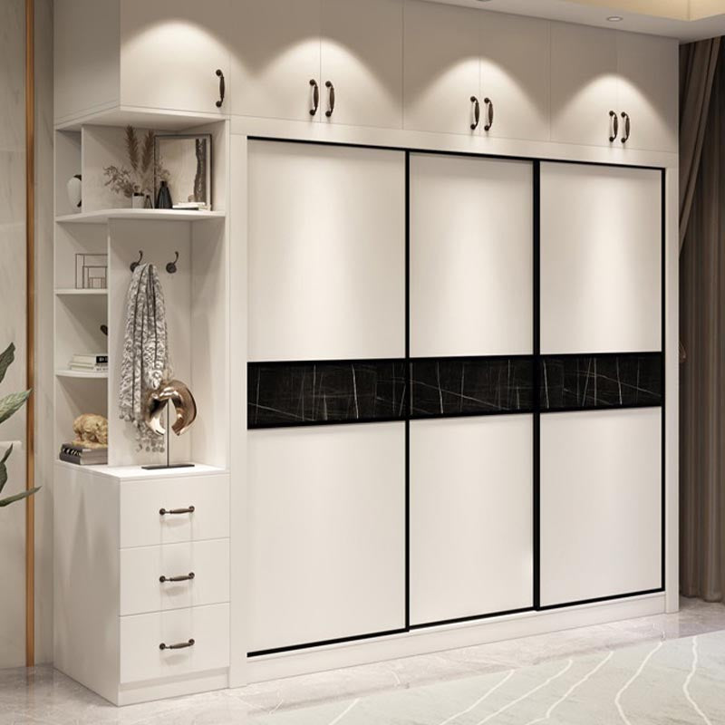 Contemporary Wardrobe White Colour Wooden Wardrobe Closet With 2 Drawers