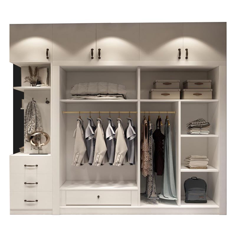 Contemporary Wardrobe White Colour Wooden Wardrobe Closet With 2 Drawers