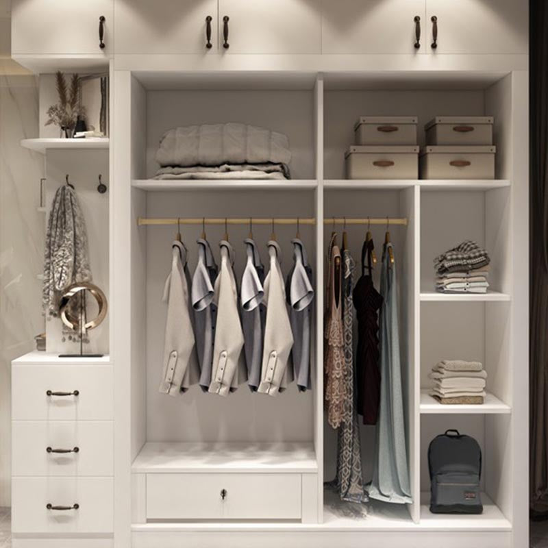 Contemporary Wardrobe White Colour Wooden Wardrobe Closet With 2 Drawers