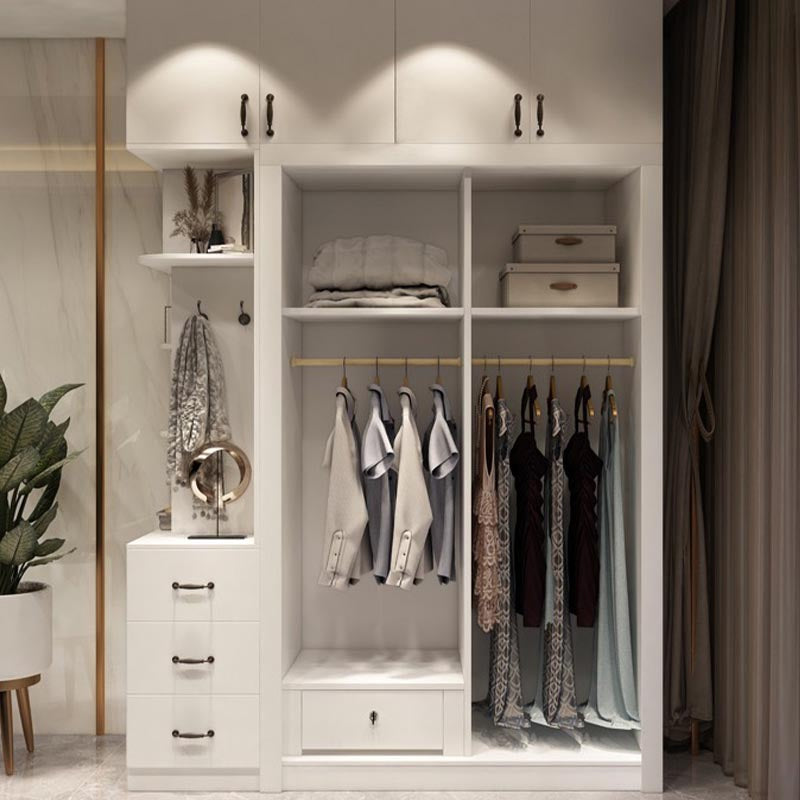 Contemporary Wardrobe White Colour Wooden Wardrobe Closet With 2 Drawers