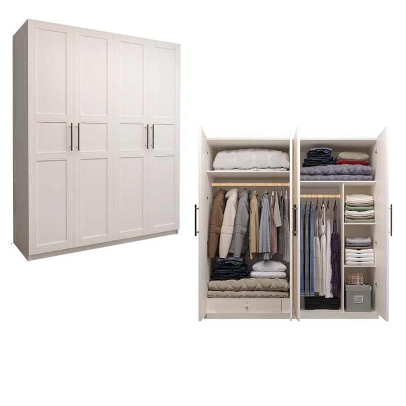 White Wardrobe Cabinet Engineered Wood Wardrobe Armoire for Home