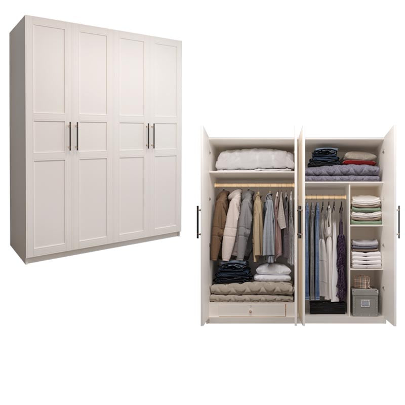 White Wardrobe Cabinet Engineered Wood Wardrobe Armoire for Home