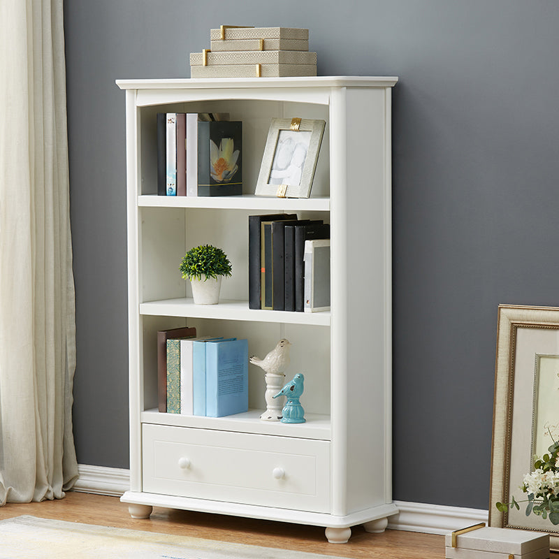 Modern Solid Wood Bookcase, White, Geometric Bookshelf for Bedroom