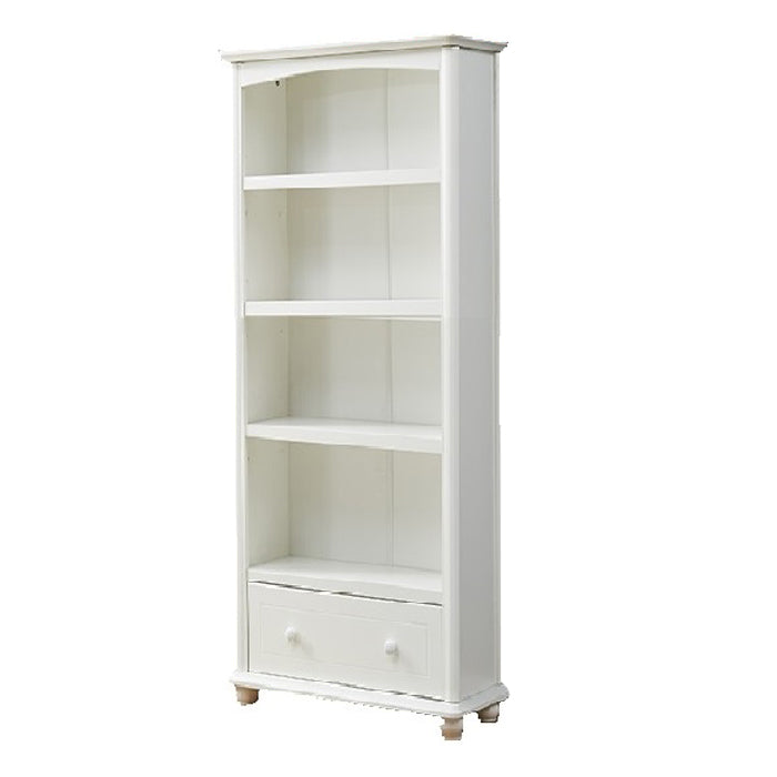 Modern Solid Wood Bookcase, White, Geometric Bookshelf for Bedroom