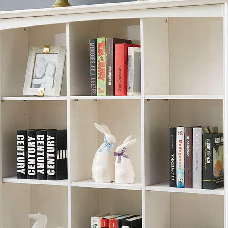 Modern Solid Wood Bookcase, White, Geometric Bookshelf for Bedroom