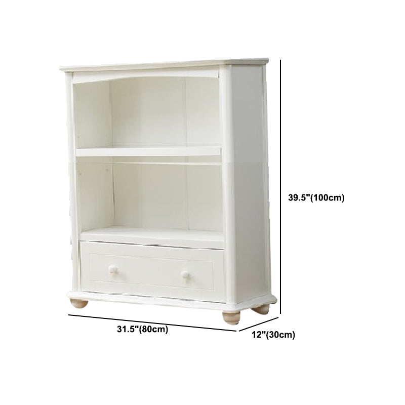 Modern Solid Wood Bookcase, White, Geometric Bookshelf for Bedroom