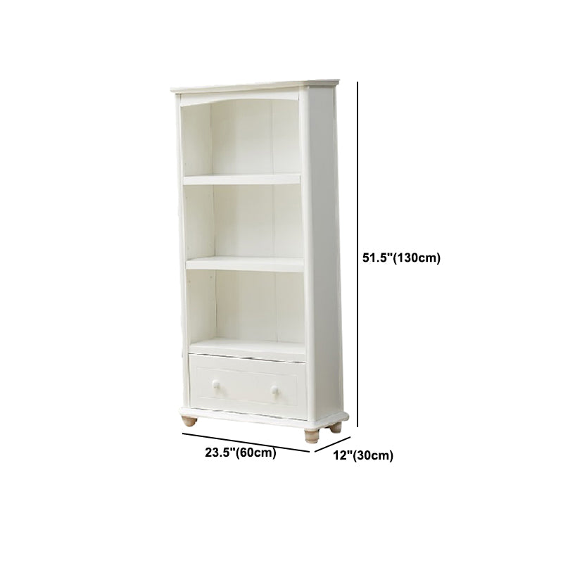 Modern Solid Wood Bookcase, White, Geometric Bookshelf for Bedroom