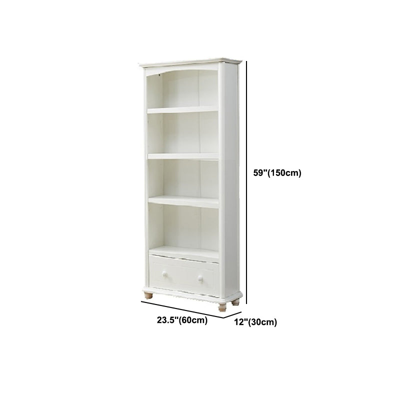 Modern Solid Wood Bookcase, White, Geometric Bookshelf for Bedroom