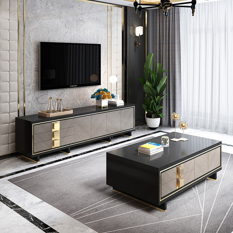 Glam Style Stone TV Stand Enclosed Storage TV Cabinet with 3 Drawers