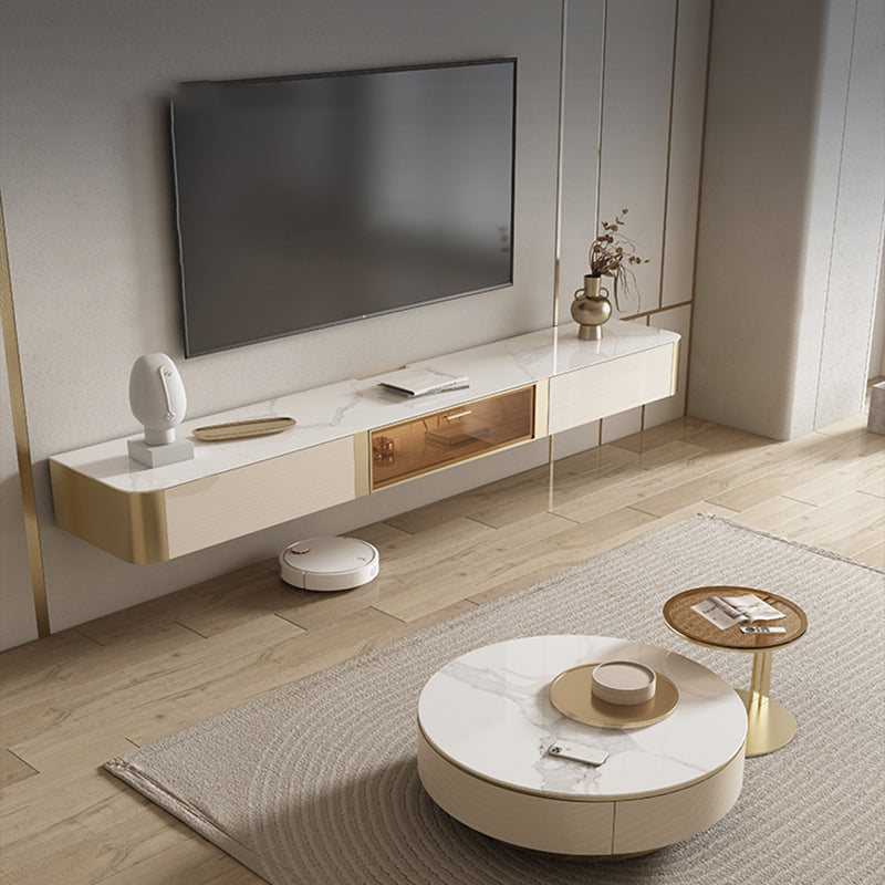 Glam Style Stone TV Stand Enclosed Storage Floating TV Cabinet